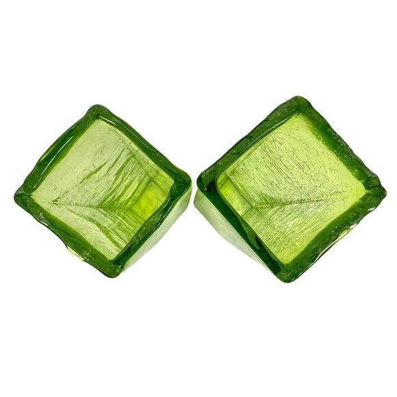 Art Glass MCM Vibrant Green Vintage Crackle Finish Rectangular 10" Vases-Pair! - Picture 6 of 9